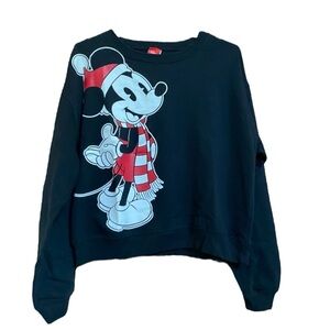 Disney Sweatshirt Womens Size L Black Mickey Mouse Christmas Santa Pullover